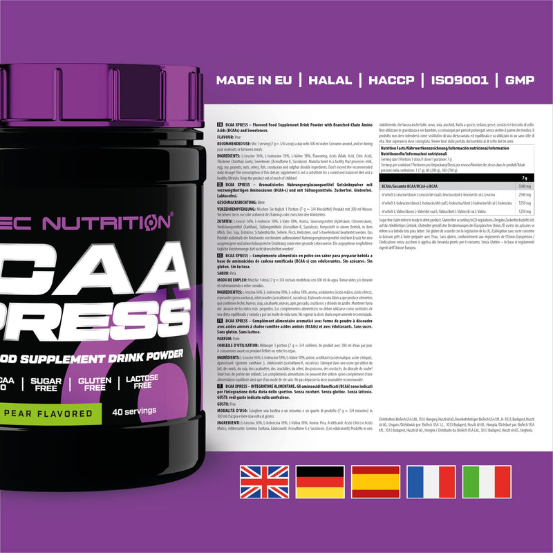 Scitec Nutrition BCAA Xpress, Sugar, Gluten & Lactose-Free, 5g Pure BCAA, Muscle Recovery & Growth, 2:1:1 Amino Acid Ratio, Flavoured & Easy Mixing, 280 g, Pear