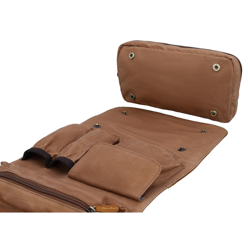Gusti wash bag Leather-Rodney Toiletry bag wash bag sponge bag toiletries bag washbag make-up bag makeup bag cosmetic bag womens mens brown leather and canvas beige