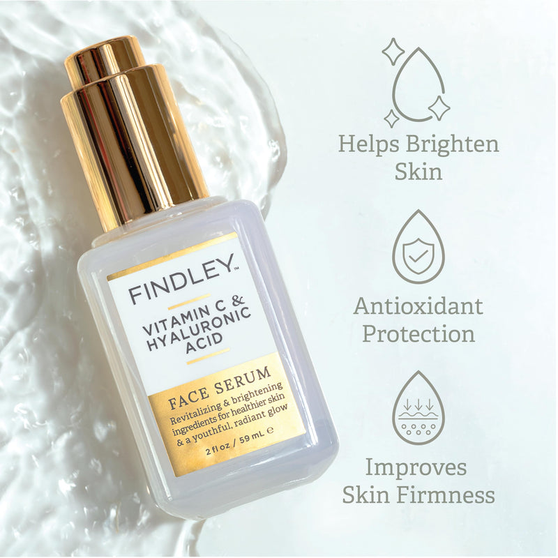 Findley Vitamin C & Hyaluronic Acid Face Serum | Revitalizing & Brightening | Healthier Skin & a Youthful, Radiant Glow (2 Fl Oz)