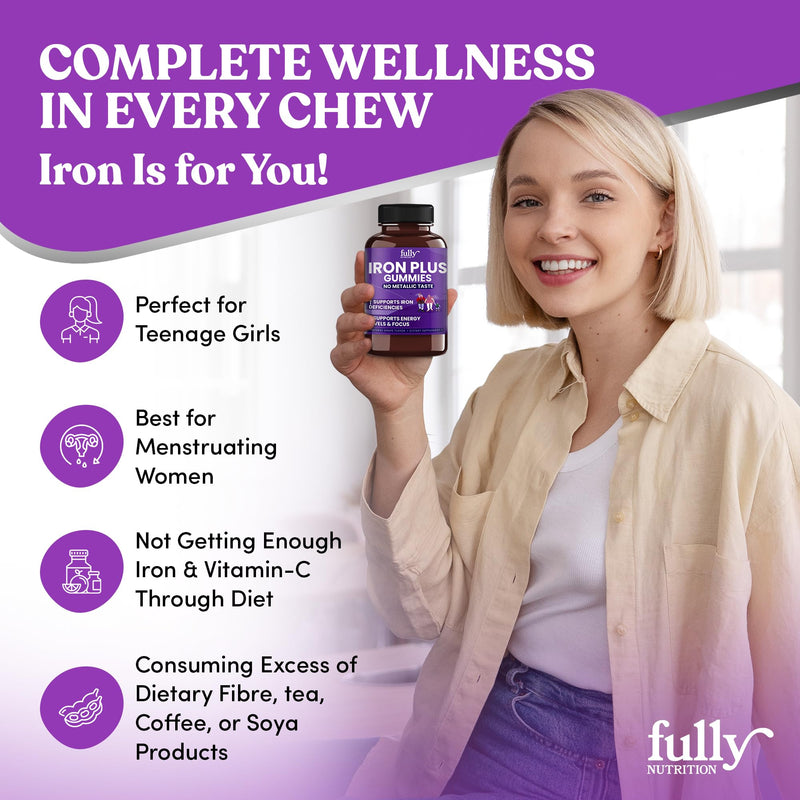 Iron Gummies Supplements for Women, Men and Kids – Health Blood & Energy Support for Iron Deficiency, Anemia, No After Taste- Fresh Grape Flavor- 100 Gummies (50 Days Supply) 100 Count (Pack of 1)
