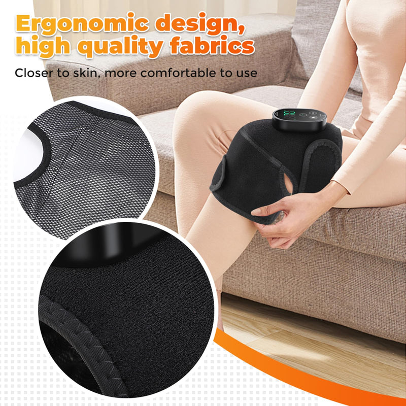Cordless Knee Heating Pad for Pain Relief & Arthritis, Heated Knee Massager Brace Wrap 6 Heating Levels, 3 Vibration and Timing Modes, 3 in 1 Heating Pads for Shoulder Elbow Women Men Black