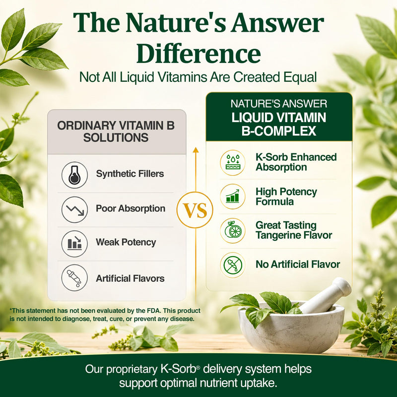 Nature's Answer Liquid Vitamin B-Complex Supports Healthy Energy Levels | Promotes Healthy Nerve Function | All-Natural Tangerine Flavor | Gluten-Free & Benzoate-Free 16oz | High Potency Formula, Supports Healthy Energy Levels, All-Natural Tangerine Fl...