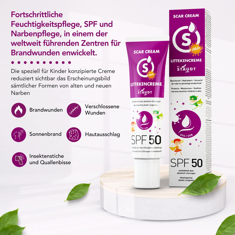 [Australia] - Staudt Children's Scar Ointment SPF50 - Pediatric Silicone Gel for Sensitive Skin - Hydrating Wound and Healing Ointment with Allantoin & Aloe Vera - UV Protection - 40ml 