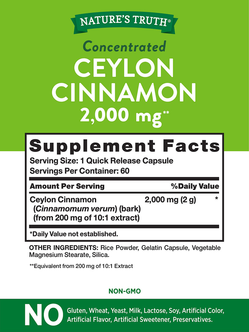 [Australia] - Ceylon Cinnamon Capsules | 2000mg | Non-GMO & Gluten Free Supplement | by Natures Truth 