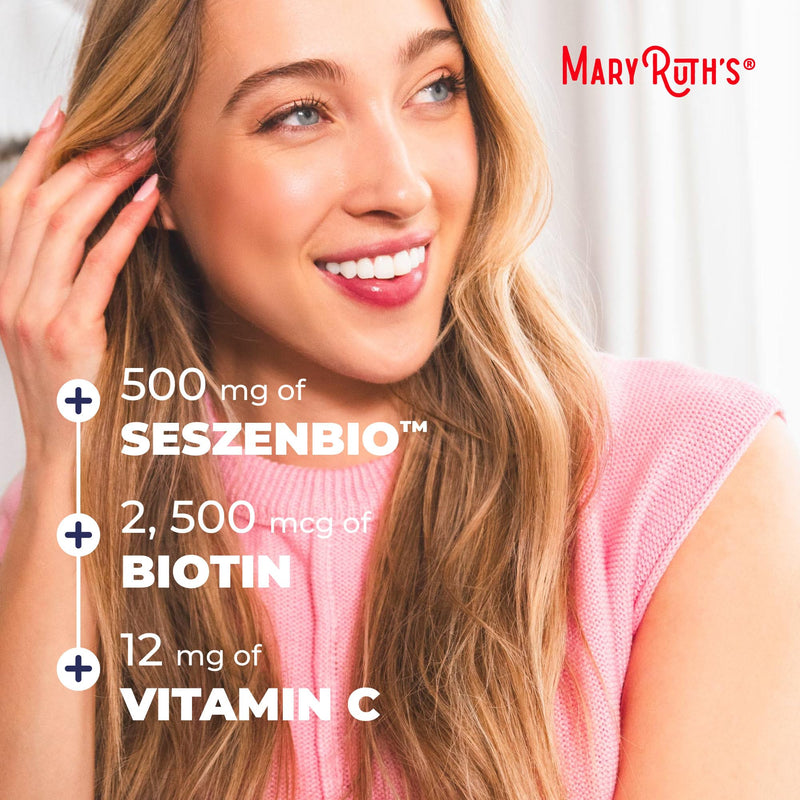 MARYRUTH'S Daily Liquid Hair Formula, Thicker, Stronger Hair in Women, 16oz | 500 mg SesZenBio™, 2,500 mcg Biotin, Vitamin C, Thicker, Stronger Hair, Hair, Skin, & Nail Health