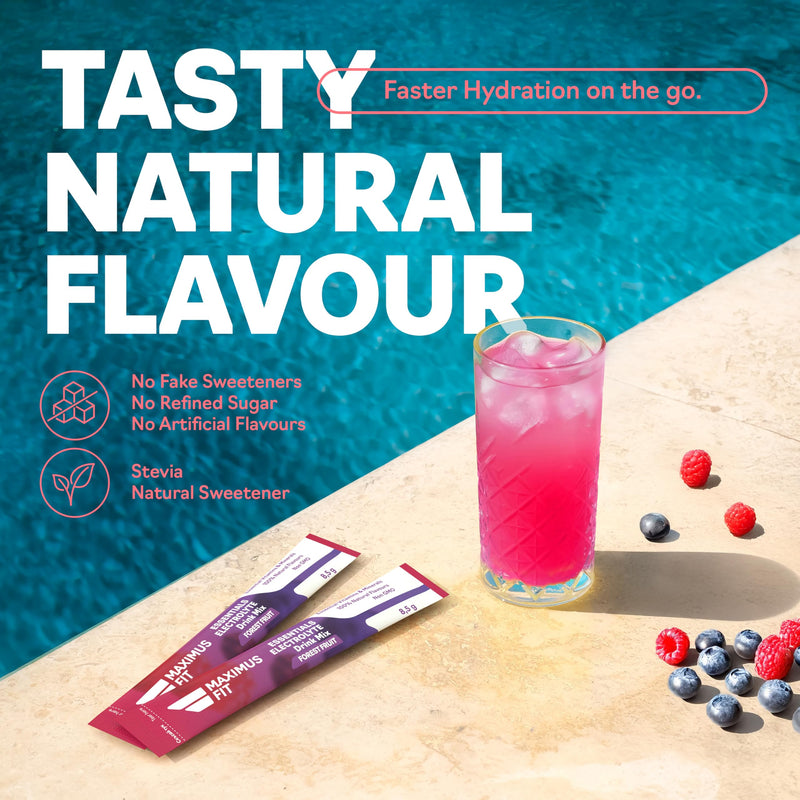 Maximus Fit Electrolytes Powder Sachets, Electrolyte Drink Mix Hydration Pack – Sodium, Magnesium Citrate, Vitamin C, B1, B2,B3,B6,B7,B12-32 Sticks - 4 Variation Mix 32 Servings (Pack of 1)