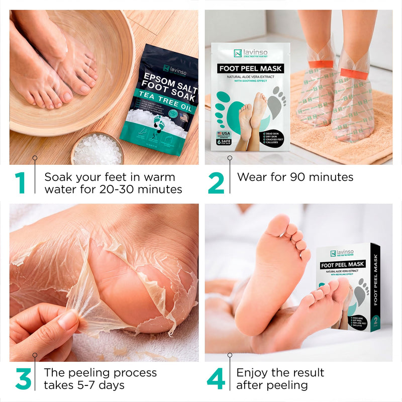 Foot Peel Mask for Dry Cracked Feet – 2 Pack Peeling Mask Removes Dead Skin and Calluses - Exfoliating for Soft Baby Feet, Original Scent Aloe Vera 1 Count (Pack of 2)