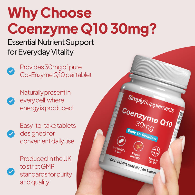 Co Enzyme Q10 30mg | 2 Tubs of 60 Tablets (120 Total) | Convenient Daily CoQ10 Support | High Purity Ingredients | Made in The UK Unflavoured 60 count (Pack of 2)