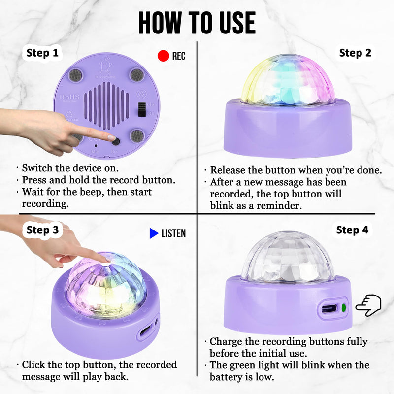 [Australia] - Voice Recording Button, Language Development, Learning Tool, Family & Classroom Use, Fun for Kids, USB Rechargeable (Set of 4) 