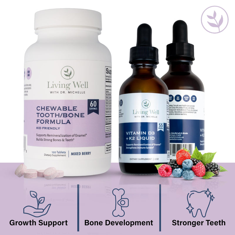 Kids Tooth & Bone Support, Chewable Calcium + D3 K2 & Liquid Vitamin D