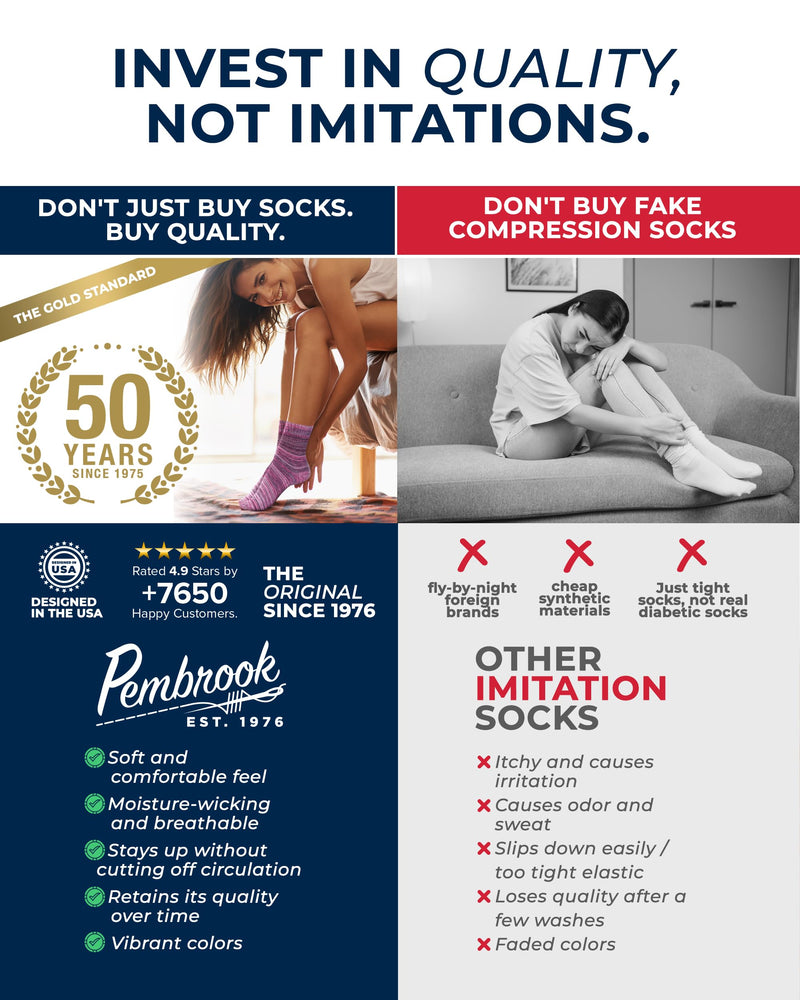 [Australia] - Pembrook Bamboo Viscose Diabetic Socks for Women & Men - 6 Pairs Ankle Neuropathy Socks for Swollen Feet | SpaceDye6 Space Dye - 6 Pairs Large 