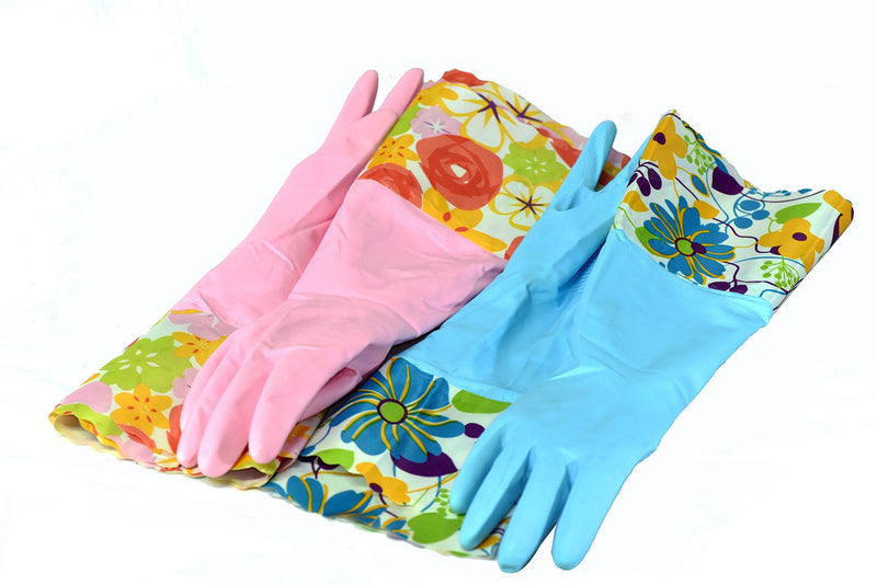 [Australia] - 2 PAIRS Household Gloves Latex Free Cleaning Gloves with Soft Lining Long Cuff waterproof Medium (Pack of 2) Pink/Blue 