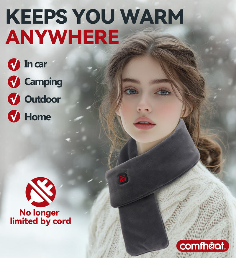 [Australia] - comfheat USB Heated Scarf with 5000 mAh Battery Rechargeable, Portable Neck Heating Pad Wrap for Pain Relief, Thermal Hot Compress Neck Heat Therapy for Muscle Soreness Stiffness 
