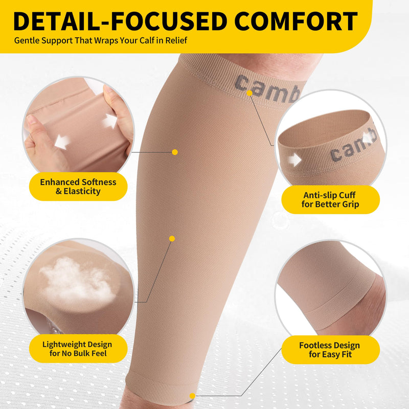 CAMBIVO Calf Compression Sleeve for Women & Men - 20-30mmHg Footless Compression Socks Support for Pain Relief, Varicose Vein Pure Nude Medium