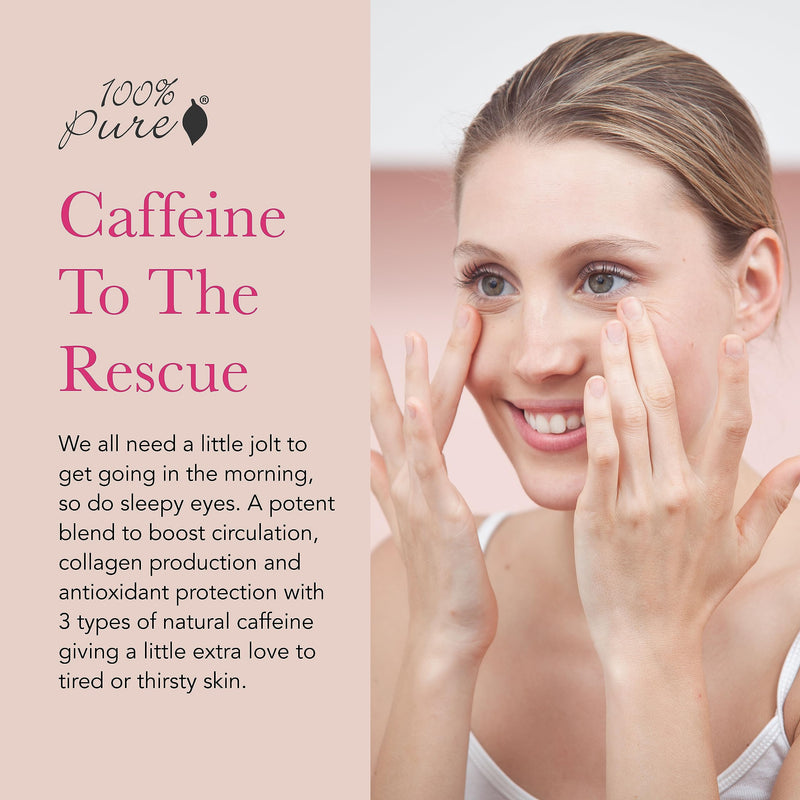 100% PURE Coffee Bean Caffeine Eye Cream, 0.3 oz | with Vitamin E, Green Tea, Rose; for Dry skin; Dark Circles; Vegan 0.3 Ounce (Pack of 1)