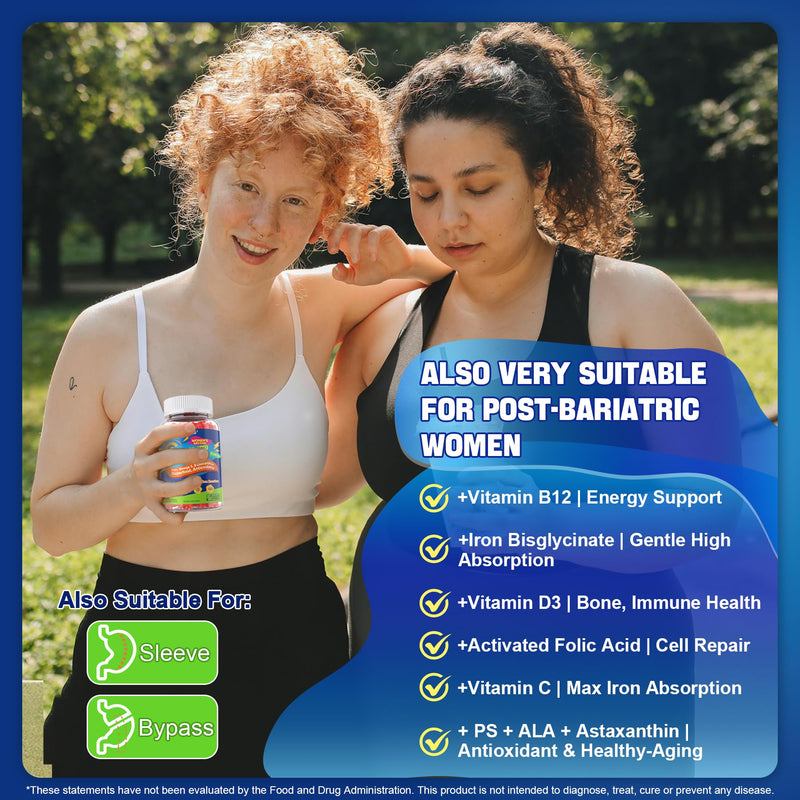 NEVISS Methylated Multivitamin Gummies for Women, Bariatric Multivitamin with Iron, Omega-3, B6, Folate, B12, Inositol, Daily Vitamin Gummy ALA | Beet Root | Astaxanthin, Energy, Brain, Antioxidant