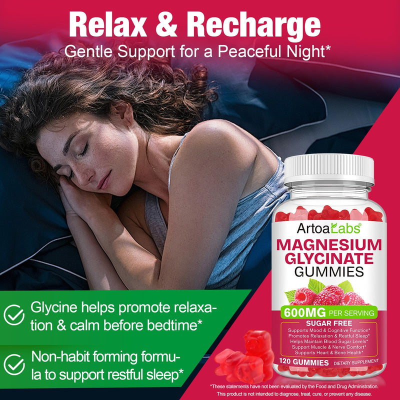 Magnesium Glycinate Gummies – 600mg per Serving – with Vitamin D, B6, Calcium & Potassium – Supports Muscle Function, Tiredness Reduction & Psychological Function – 120 Raspberry Gummies – Sugar-Free