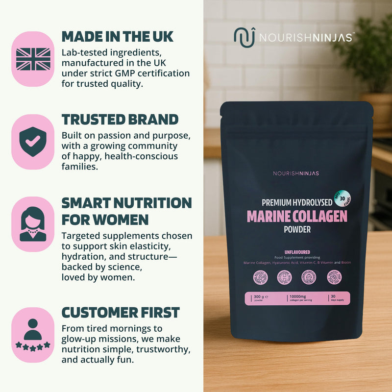 Collagen Powder Nutritional Supplements - 300g Hydrolyzed Collagen Marine Collagen with Hyaluronic Acid, Vitamin C, Biotin – Highly Concentrated Collagen 10000mg
