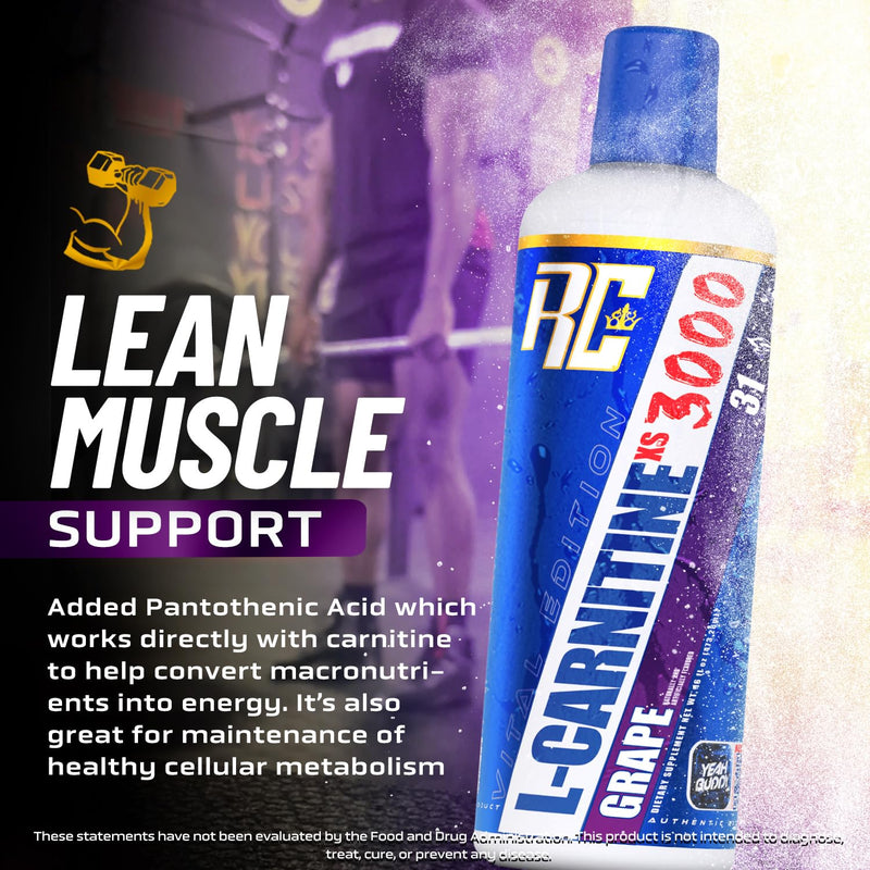 [Australia] - Ronnie Coleman Signature Series L-Carnitine XS 3000 Liquid, Amino Acids Metabolism and Lean Muscle Strength Support, Stimulant Free, Sugar Free, Zero Carbs, Grape, 16 Oz Grape (3000) 