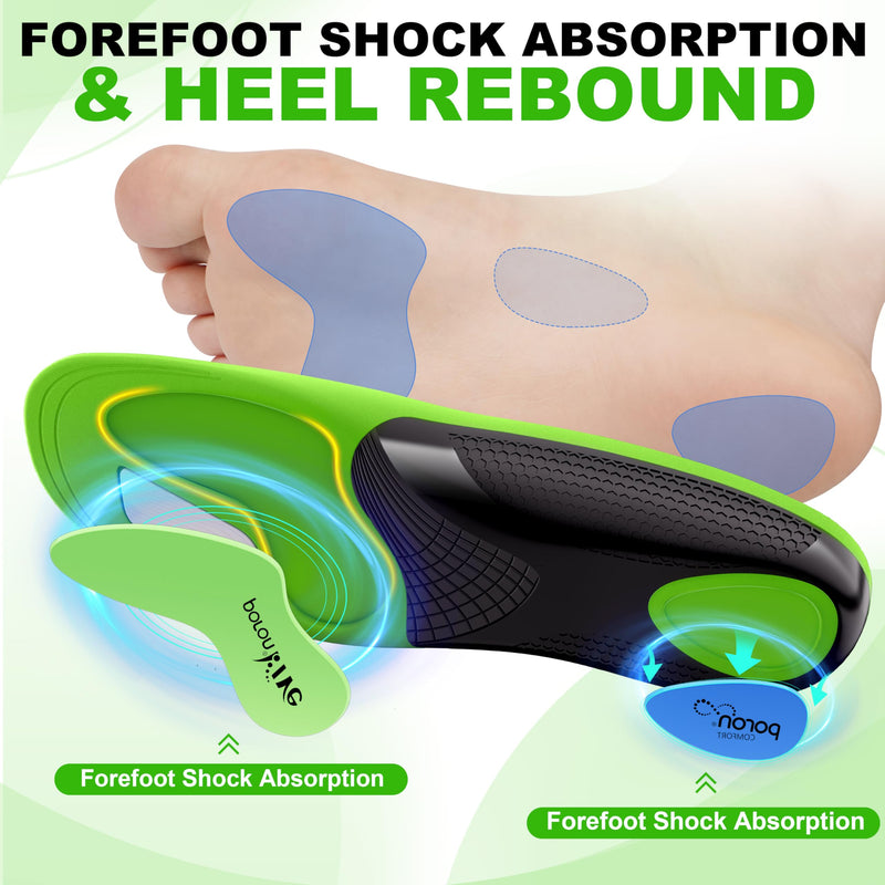 [Australia] - Plantar Fasciitis Insoles Shoe Inserts for Men Women, 240lbs Heavy Duty Arch Support Inserts for Pain Relief, Work Boot Orthotics Insoles for Standing All Day, L Green L(Men 9.5-10.5/Women 10.5-11.5)--290mm 