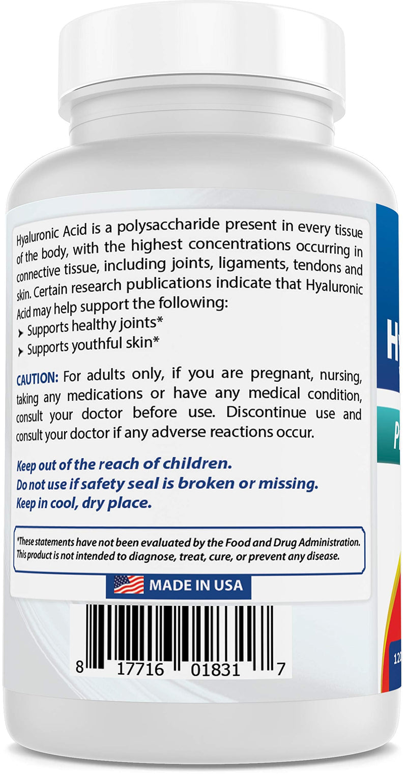 [Australia] - Best Naturals Hyaluronic Acid 200 mg 120 Tablets (Non-GMO, Gluten Free) - Promotes Youthful Healthy Skin & Healthy Joint Function (120 Count (Pack of 1)) 120 Count (Pack of 1) 
