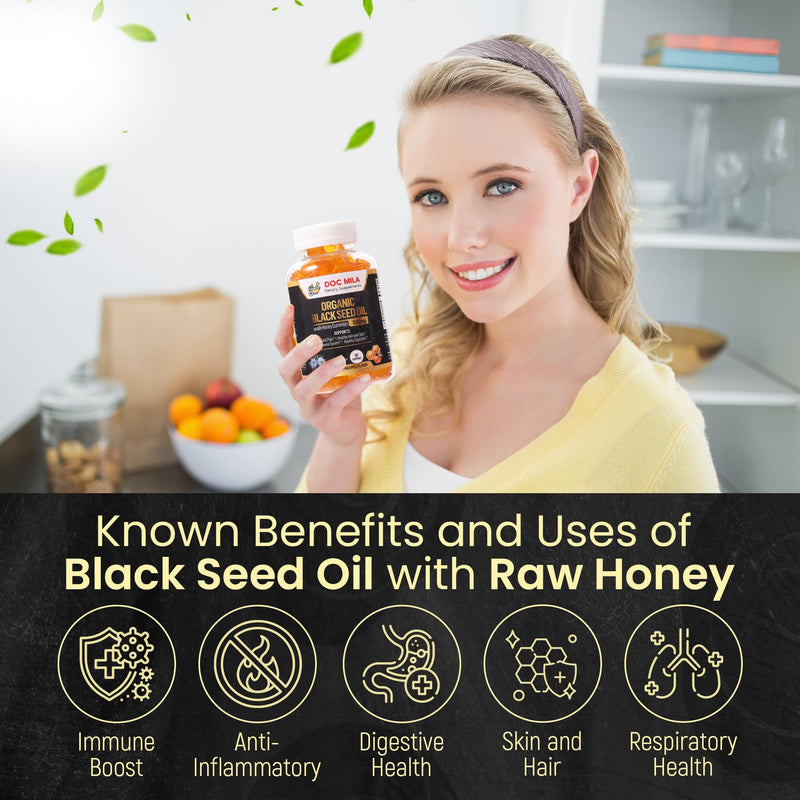 [Australia] - Organic Black Seed Oil Gummies 1500mg - Black Seed Oil Softgels Capsules with Honey, Pineapple Flavor - Gluten Free, Soy Free & Non-GMO 