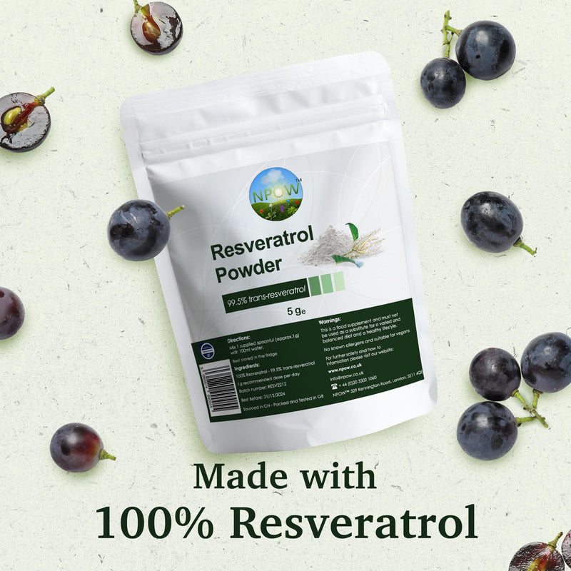 Pure Resveratrol Powder - Premium Trans Resveratrol Supplements, Antioxidant Wellness, Heart Supplement, Natural Antioxidant Supplements for Smoothie or Drink Powders - 5g