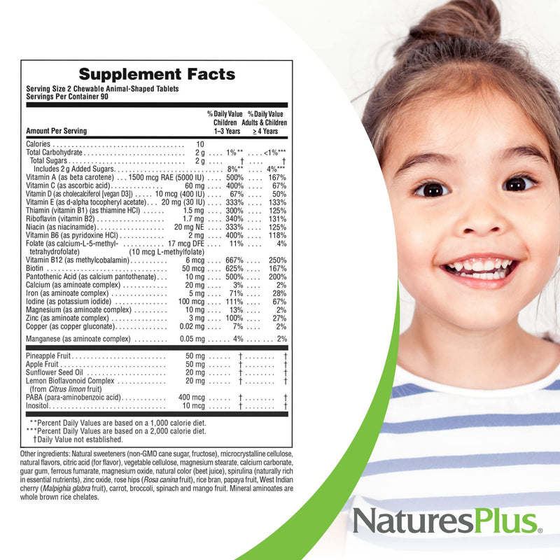 [Australia] - Natures Plus Animal Parade Children's Chewable Multivitamin - Cherry Flavor - 180 Animal-Shaped Tablets - Promotes Health & Well-being - Vegetarian, Gluten Free - 90 Servings 1 Count (Pack of 1) 