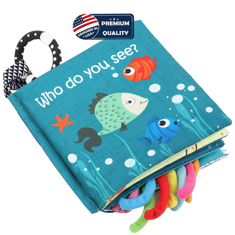 [Australia] - Fish Baby Books Toys, Touch and Feel Cloth Soft Crinkle Books for Babies,Toddlers Infant Kids Teething Toys Activity Early Education Toys, Teether Ring, Baby Book Octopus,Ocean Sea Animal Shark Tails 