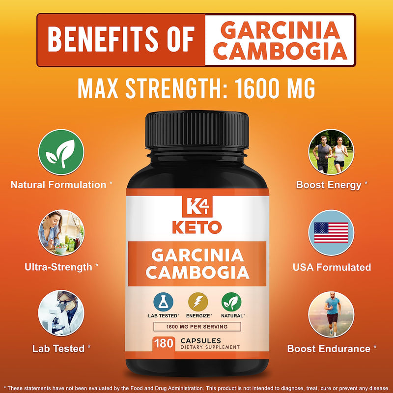 [Australia] - Garcinia Cambogia 1600 mg (180 Capsules) - Pure Natural Extract Supplement Pills - Standardized Garcinia Cambogia Alternative to Drops, Gummies, Liquid, Tea & Powder 