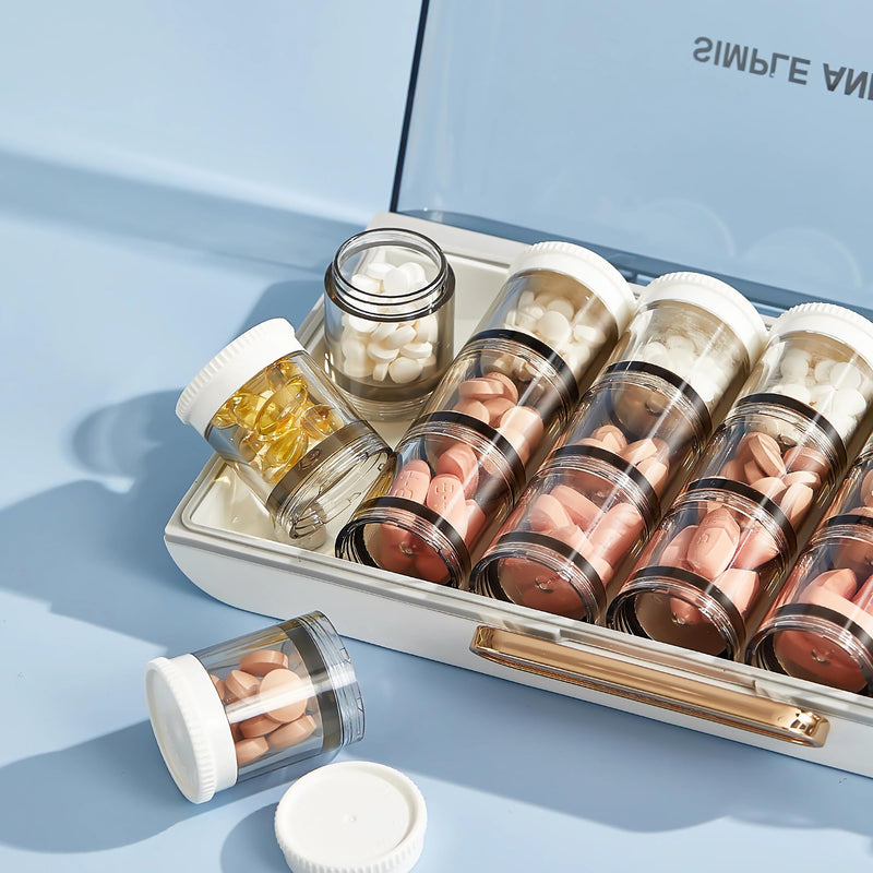 MURRI&MURRDI 7-Day Pill Organizer with 21 Compartments for 3 Times Daily - Extra-Large Moisture-Proof Travel Pill Case for Vitamins, Fish Oil, Medications - Weekly Medicine Dispenser, White D White 21 Cells