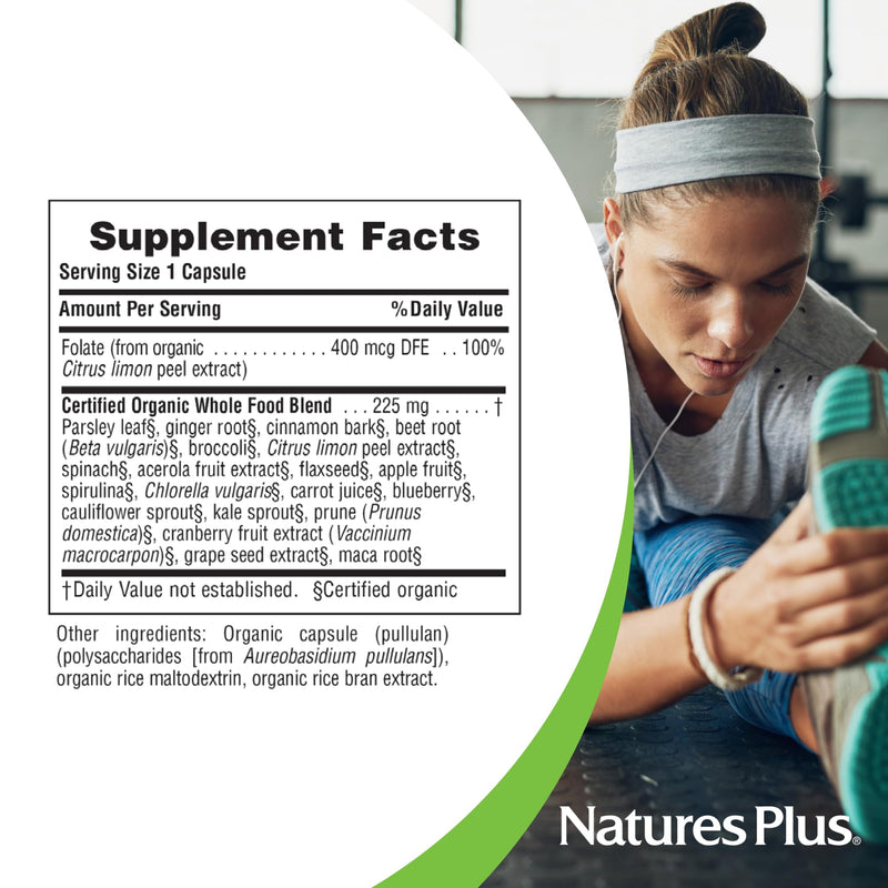 NaturesPlus Source of Life Garden Folate - 60 Capsules - Promotes Prenatal Health & Fetal Development - Immune & Muscle Support - Non-GMO, USDA Certified Organic, Vegan, Gluten Free - 60 Servings