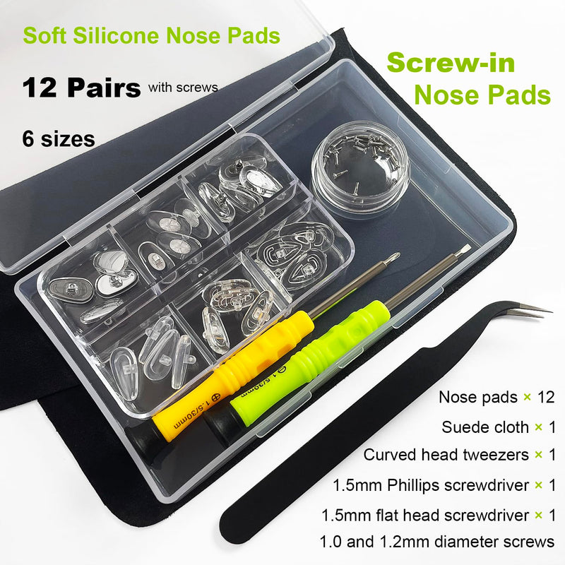 [Australia] - PTSLKHN Screw-in Eyeglass Nose Pads, Glasses Nose Pads Replacement Kit, 12 Pairs of Soft Silicone Nose Pads for Eye Glasses, Sunglasses and Presbyopes 