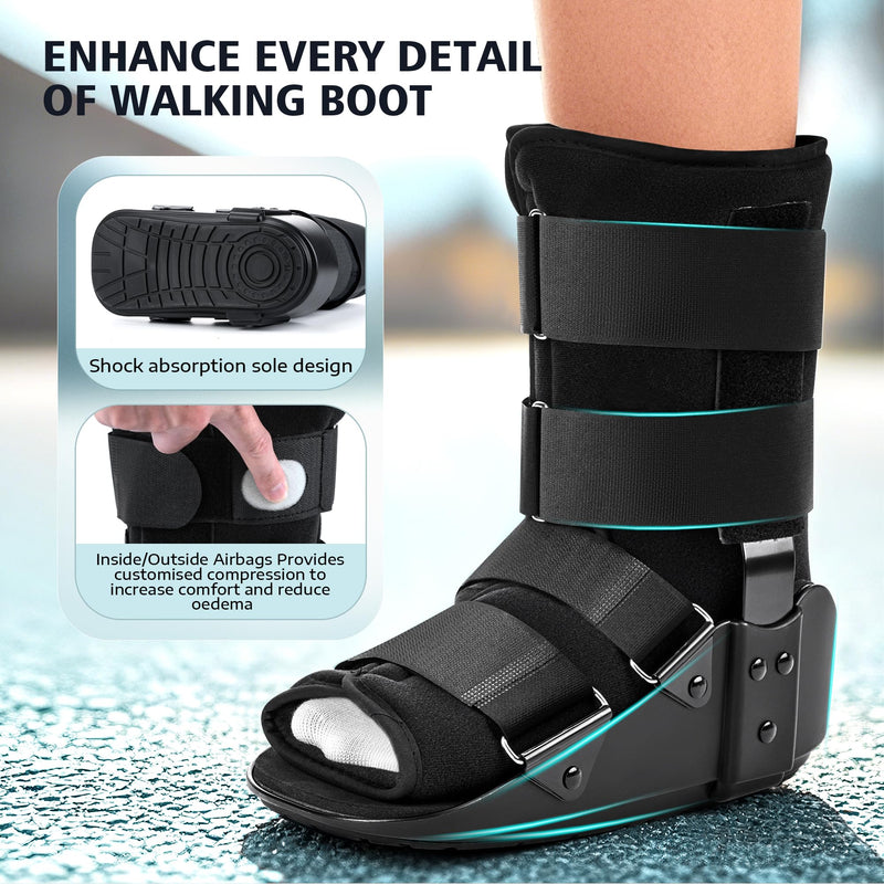 [Australia] - Medibot Advanced Walking Boot for Ankle Injuries & Fractures Adjustable Air Splint with Pump, Medium Black, Fits Shoe Size 6-10'', Men and Women 