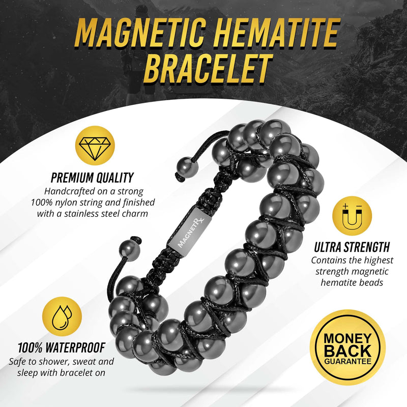 [Australia] - MagnetRX® Magnetic Hematite Bracelet – MAX Strength Magnetic Stones – Beaded Magnetic Bracelets for Men and Women (Double Strength 8mm) Black 