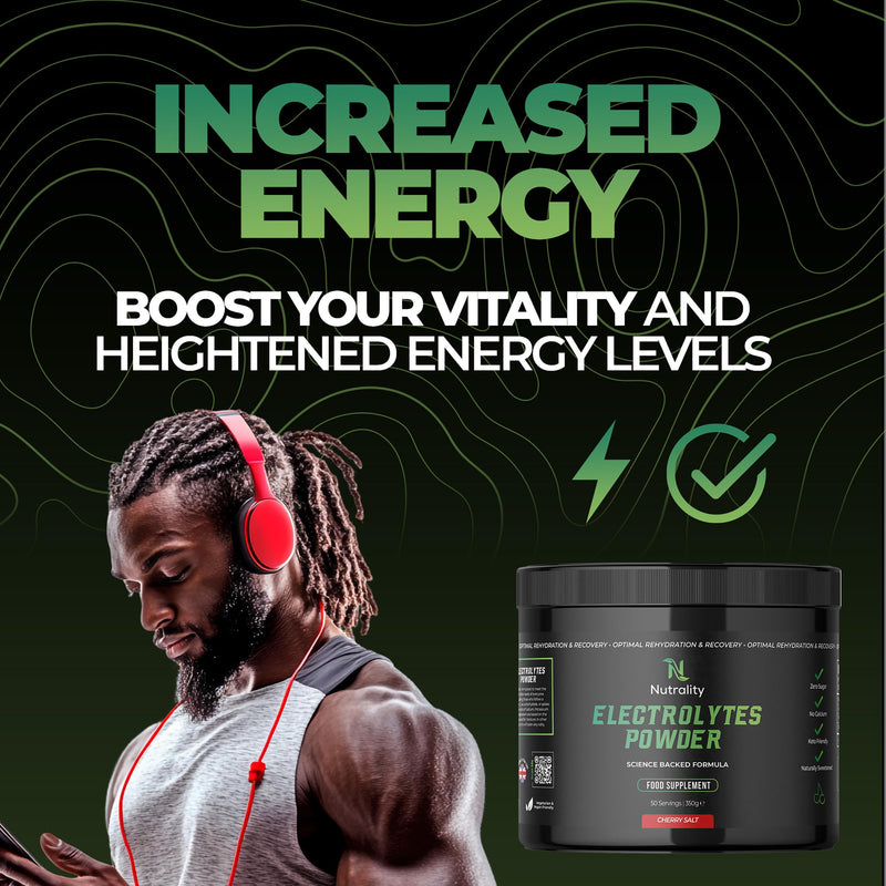 Electrolytes Powder 350g | Vegan | 50 Servings | Cherry | Sugar, Calcium & Artificial Flavour Free | Keto, Paleo Rehydration | 1000mg Sodium, 200mg Potassium & 60mg Magnesium
