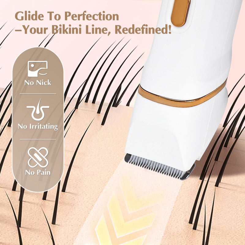 [Australia] - Electric Bikini Trimmer for Women - 5 in 1 Rechargeable Electric Razors for Women, IPX7 Waterproof Pubic Hair Trimmer, Painless Womens Body Shaver, Facial Razor & Nose Hair Shaver, White 