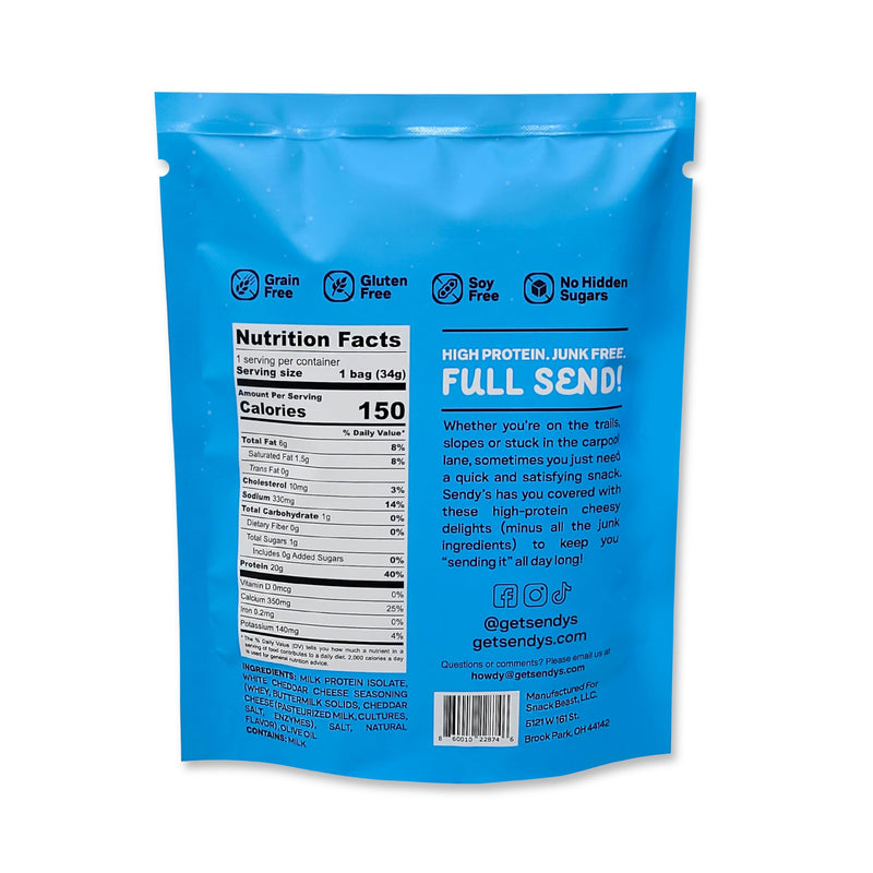 [Australia] - Sendy’s Protein Puffs, Protein Cheese Puffs | High Protein Snack, Keto Snack, Low Carb, Gluten Free, 20g Protein, 1g Carbs | White Cheddar, 6 Pack 