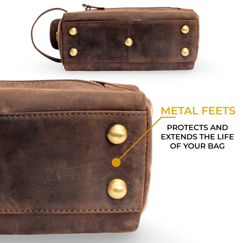 Full Grain Leather Toiletry Bag for Men & Women – Water-Resistant Travel Shaving Kit Organizer with YKK Zipper, Spacious Bathroom Grooming & Cosmetic Storage Case, Dark Brown 1