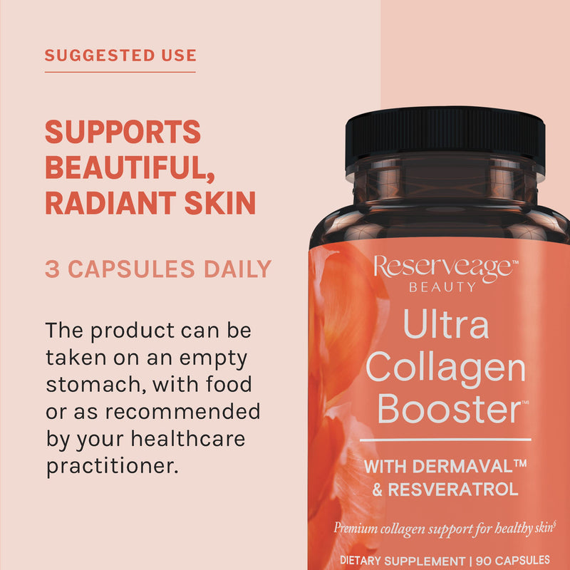 Reserveage Nutrition Ultra Collagen Booster, Skin Supplement, Supports Healthy Collagen Production, 90 Capsules Unflavored 90 Count (Pack of 1)