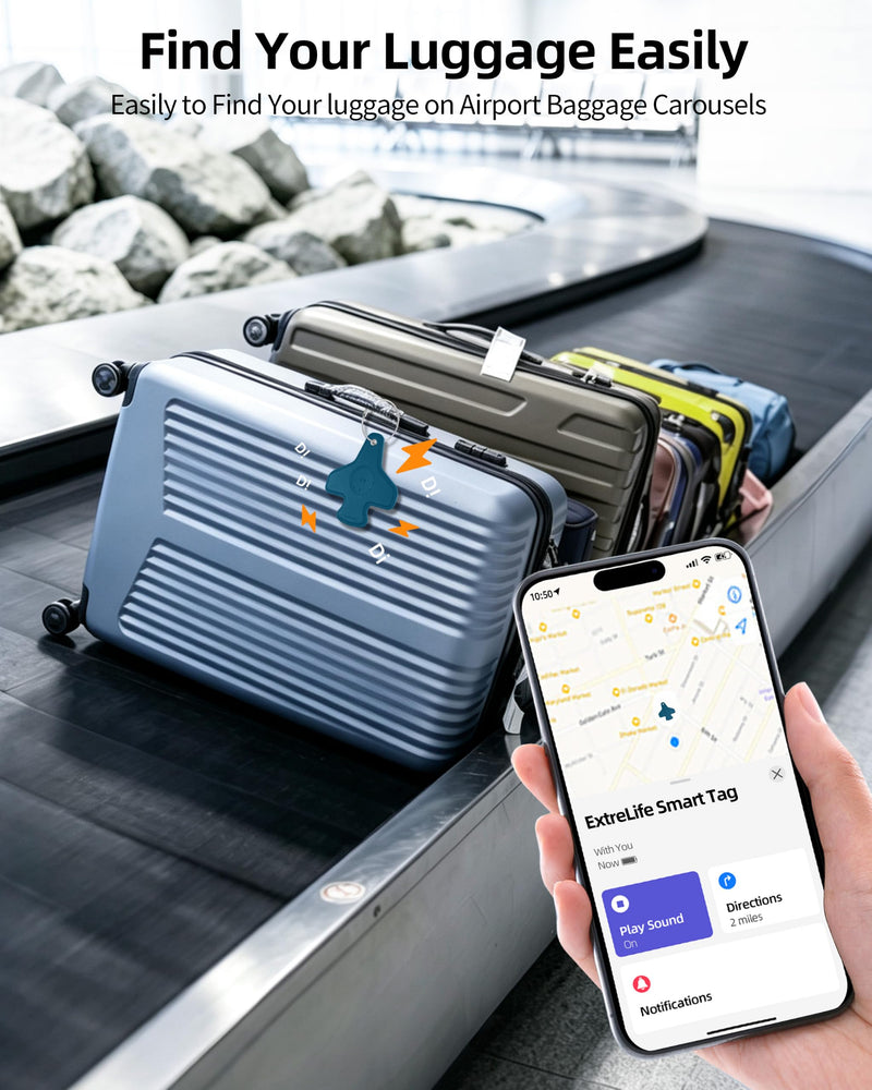 Luggage Tag, Built-in Smart Bluetooth Tracker, Plane Travel Essentials | Item Finder Compatible with Apple Find My (iOS) & Google Find Hub (Android) for Luggage, Bag and More, Rechargeable, Black