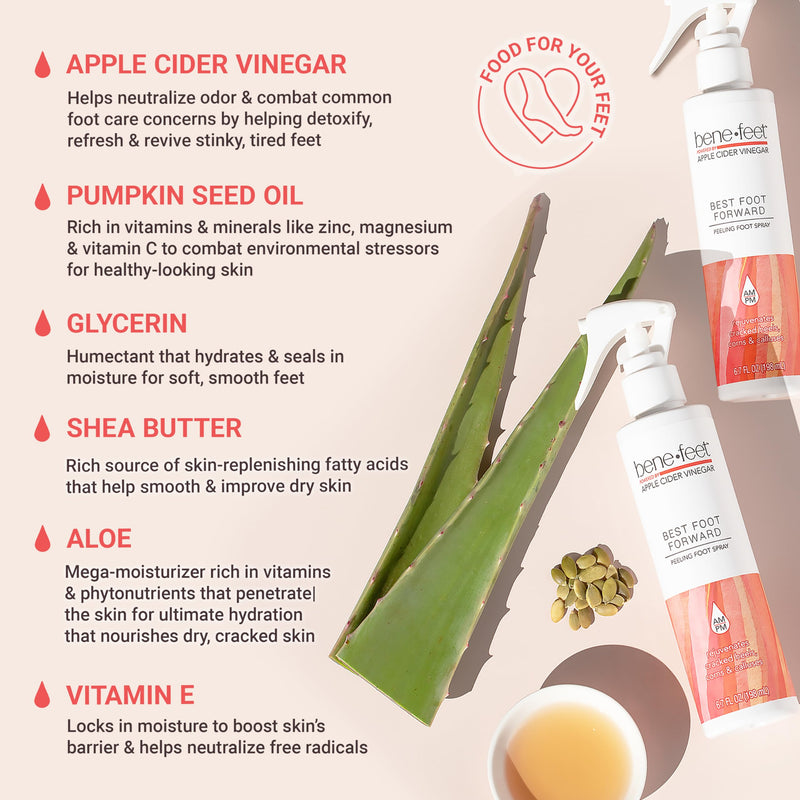 [Australia] - Benefeet Best Foot Forward Peeling Spray - May Help Rejuvenate + Smooth for Cracked Heels, Corns + Calluses Made w/Shea Butter, Apple Cider Vinegar + Tea Tree Oil, 6.7 oz (2 Pack) 6.7 Fl Oz (Pack of 2) 