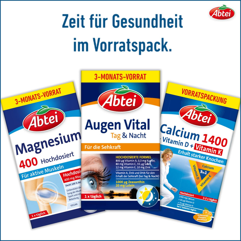 [Australia] - Abtei Augen Vital day and night – to maintain vision – high dosage, gluten-free, lactose-free – supply pack – 90 capsules for 3 months 