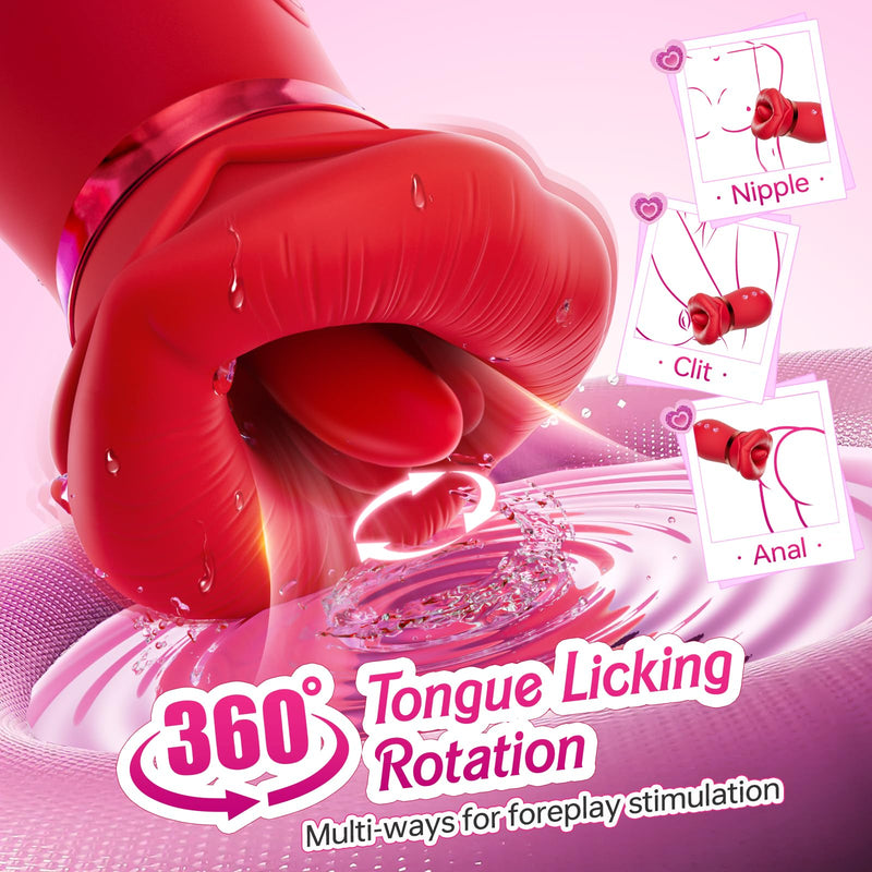 Vibrator Adult Sex Toys for Women - 5IN1 Mouth Sucking Vibrator Rose Sex Toy, 10 Tongue Licking, 3 Auto & 1 Manual Sucking Adult Toys New APP, Anal Clit Nipple Vibrators Female Couples Sex Toys Red