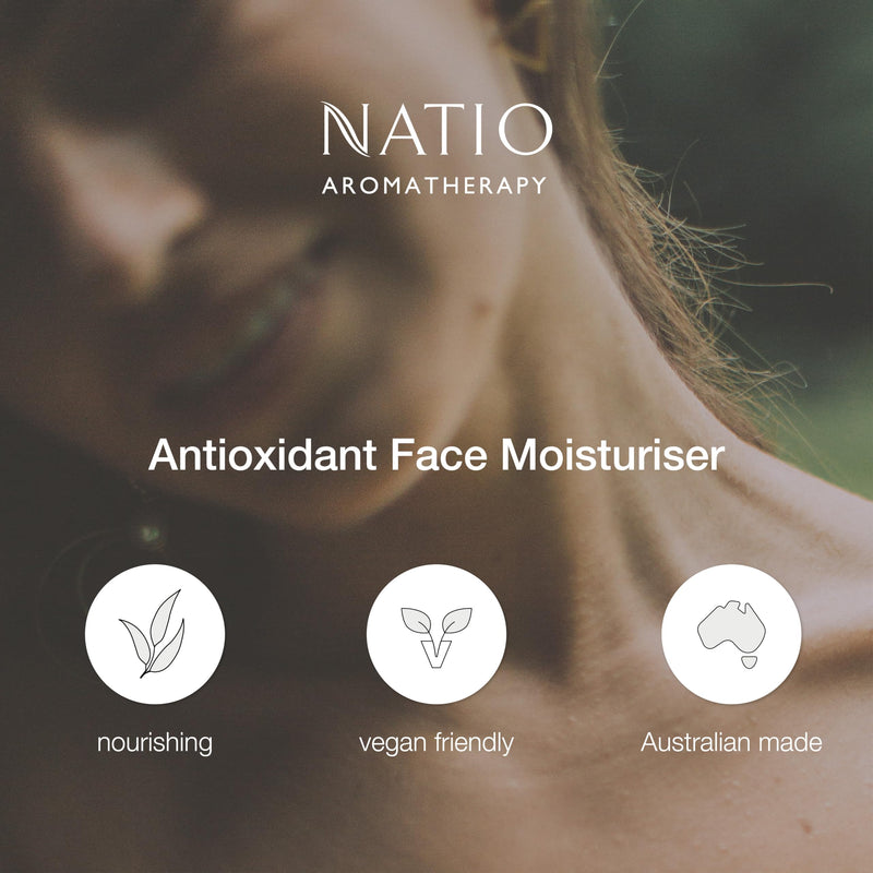 Natio Australia Aromatherapy Antioxidant Face Moisturizer, 3.3 ounce - Anti-Aging Face Cream - Rosehip and Vitamin E - Face Lotion for All Skin Types