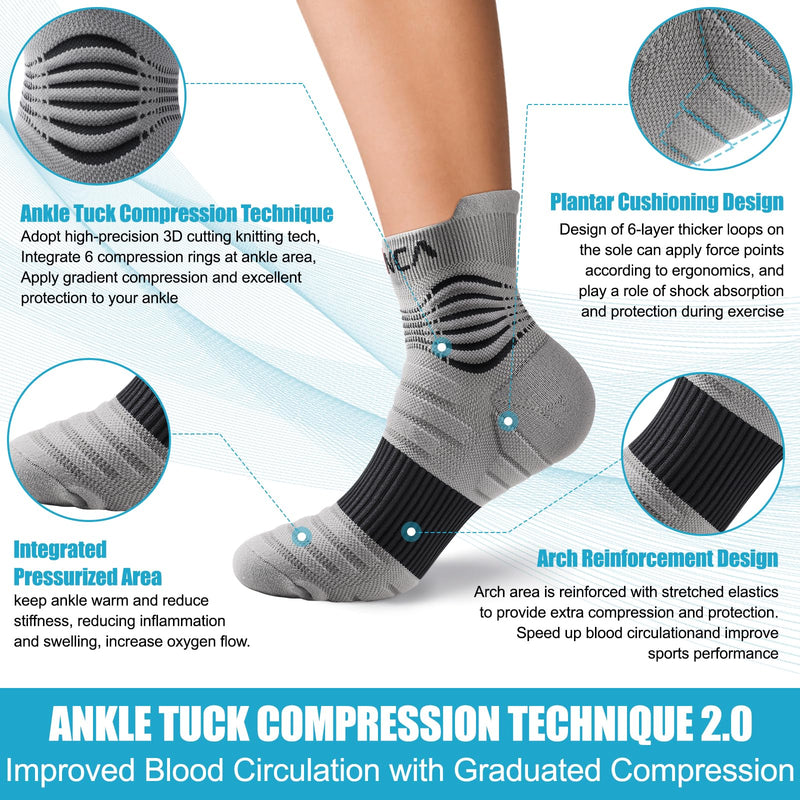 [Australia] - NEENCA Medical Compression Socks for Women & Men Circulation‚Äî2 Pairs, Ankle Compression Stockings for Pain Relief, Plantar Fasciitis, Swelling, Running, Nurses, Travel, Pregnancy, Flying. 20-30 mmHg Large Gray Black - 2 Pairs 