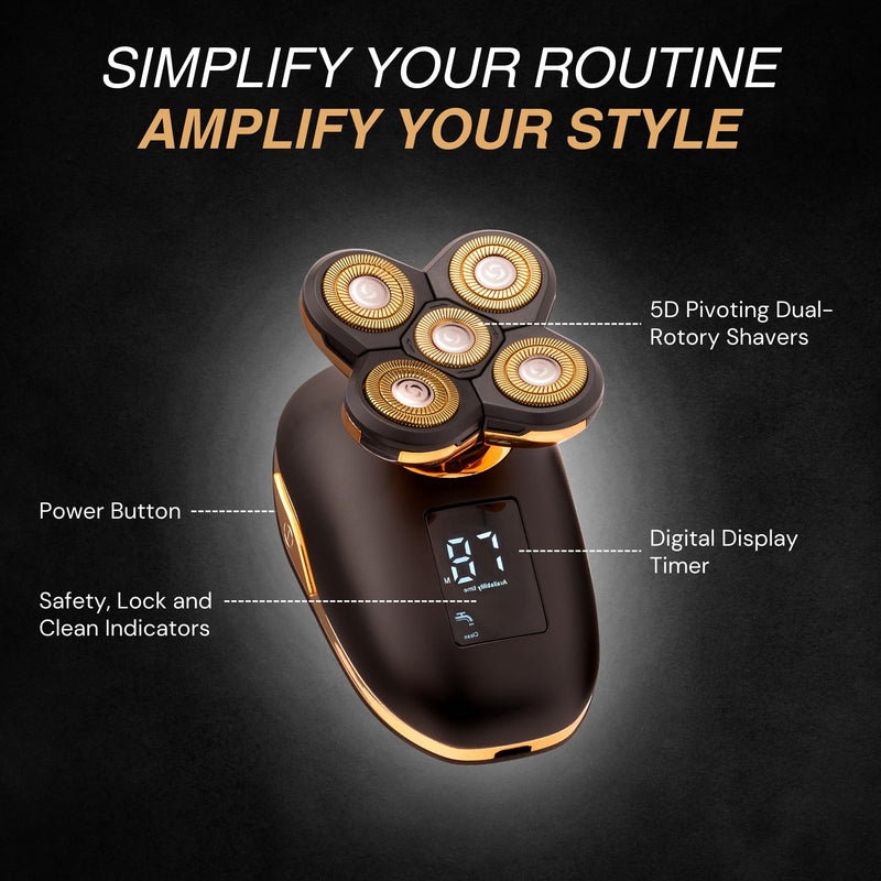 [Australia] - Asani 5 in 1 Electric Razor for Men and Women, USB Rechargeable and Waterproof Cordless Trimmer, Includes Rotating Bald Head Shaver, Nose Hair Trimmer, Beard Shaper, Silicone Brush, & Cleansing Brush 