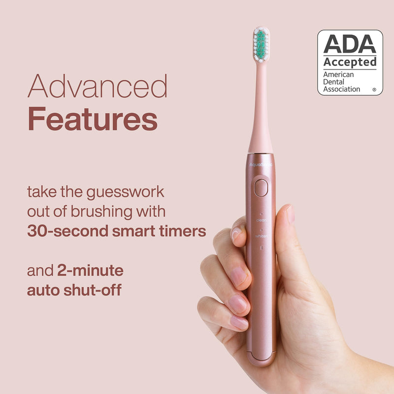 Aquasonic Icon ADA-Accepted Rechargeable Toothbrush | Magnetic Holder & Slim Travel Case | 2 Brushing Modes & Smart Timers | Gentle Micro-Vibrations (Blush) Blush 1 Count (Pack of 1)