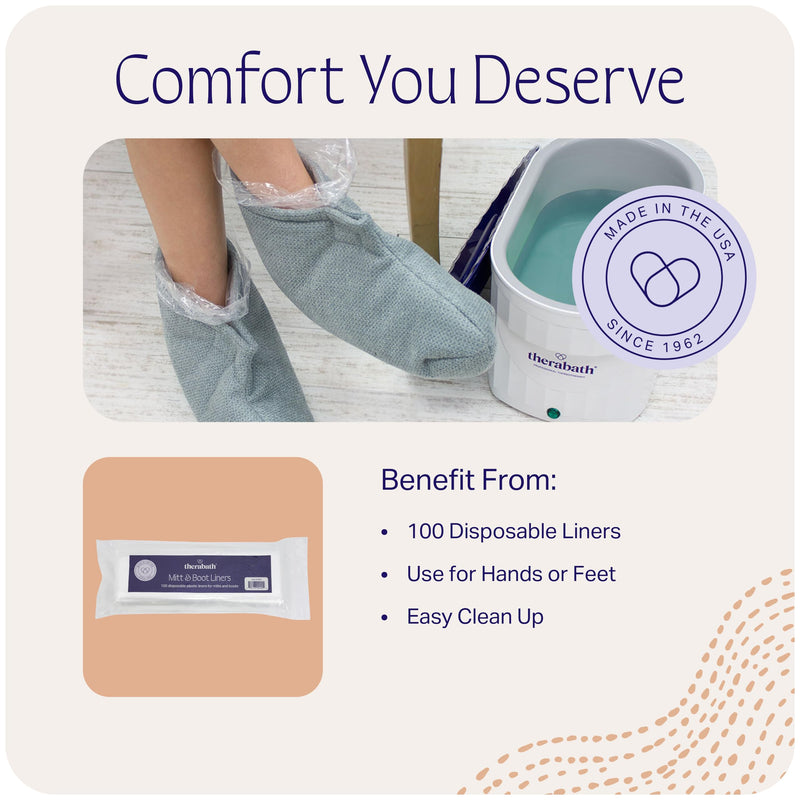 [Australia] - Therabath Disposable Mitt and Boot Liners, for Arthritis and Skin Therapy, Paraffin Wax Liners for Hands and Feet, Use with Insulated Mitts and Boots, for Home and Spa, Made in the USA, 100 Count 