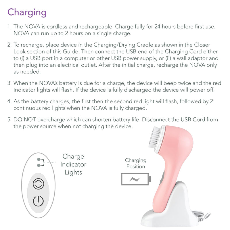[Australia] - Spa Sciences - NOVA - Sonic Cleansing Brush with Bristles & Infusion System – Anti-Aging Facial Exfoliating, Waterproof, and USB Rechargeable Pink 